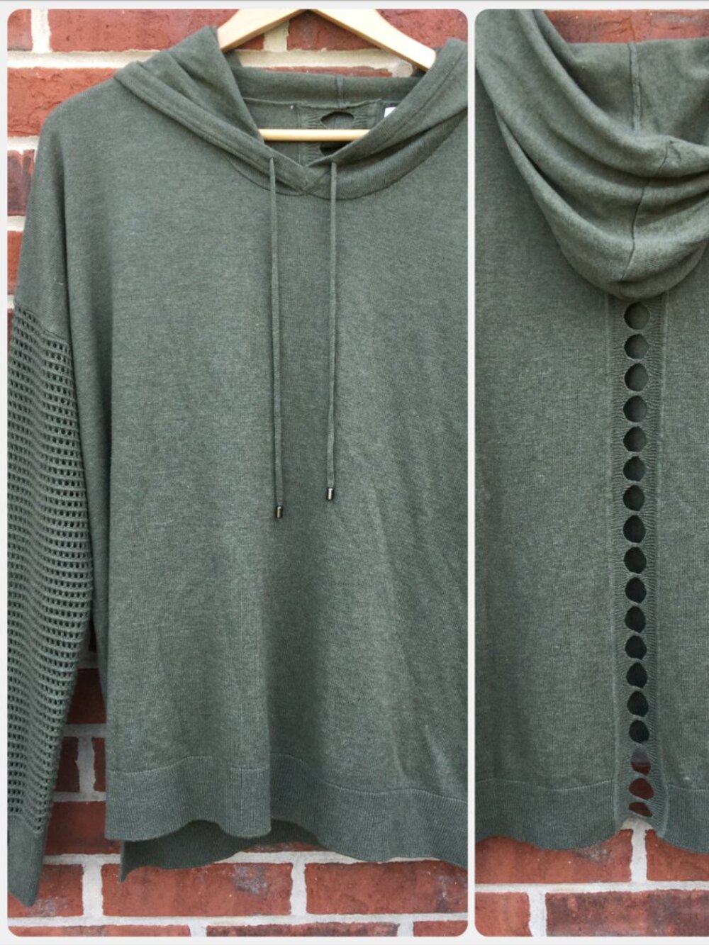 Stitches & Stripes Antara Hooded Knit Sweater Top XL Olive Green Thumbhole Cuffs
